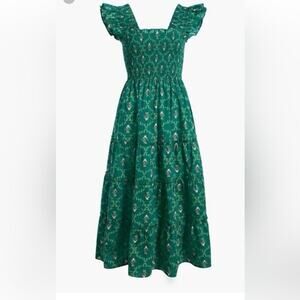 Hill House Women XS The Ellie Nap Dress Emerald Trelli Smocked Midi Formal